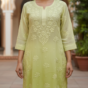 naurah pista viscose chikankari long kurta