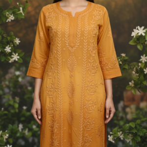 naurah yellow premium viscose chikankari kurta for women